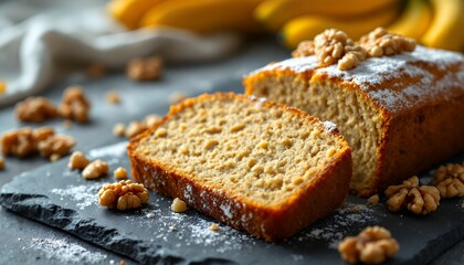 Delicious Banana Walnut Loaf Cake Sliced Ready to Eat