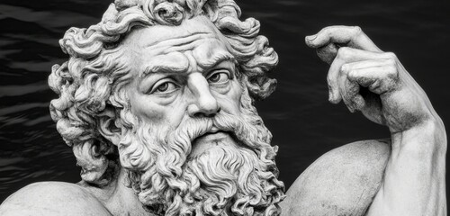 A Black and White Image of a Stoic Philosopher Statue with a Contemplative Expression