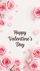 Happy Valentine Day with pink roses and hearts, perfect for love