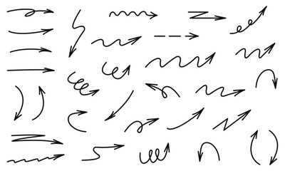 Hand drawn arrows for highlighting and underlining text.Set of black arrows.Marker doodle sketch.Vector illustration.