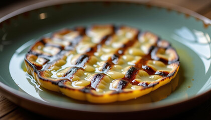 Grilled pizza with cheese and balsamic glaze