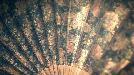 Vintage Floral Hand Fan Detailed Closeup