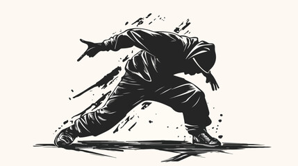 Black and white illustration breakdancer. Guy breakdancing. Freestyle dancer.