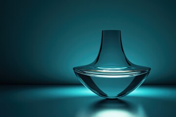 Fototapeta premium A modern perfume bottle with bold edges, displayed on a dark-to-light blue gradient background, with soft lighting emphasizing its design.