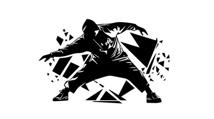 Obraz premium Black and white illustration breakdancer. Guy breakdancing. Freestyle dancer.