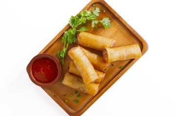 Chinese food Deep fried spring roll on white background