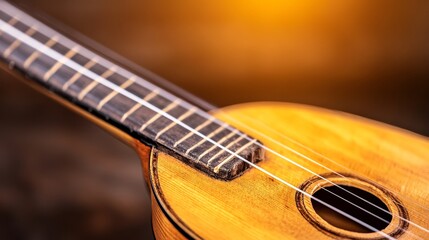 Fototapeta premium Vintage Ukulele Closeup Warm Wooden Instrument Detail
