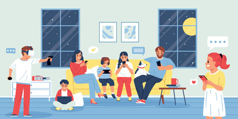 Fototapeta premium Family Engaging with Technology in a Cozy Living Room