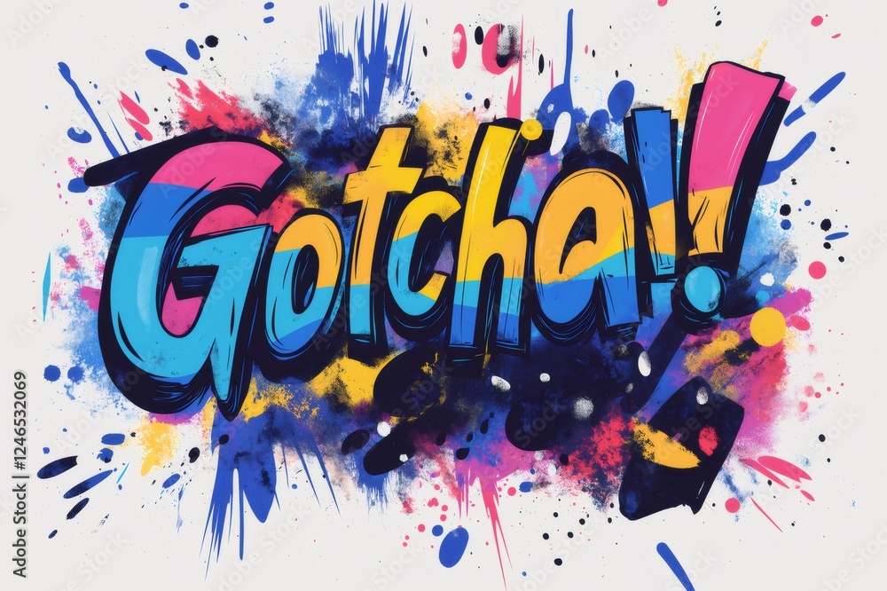 Aufkleber graffiti lettering exploding with vibrant colors, featuring the word gotcha. in a dynamic and playfu