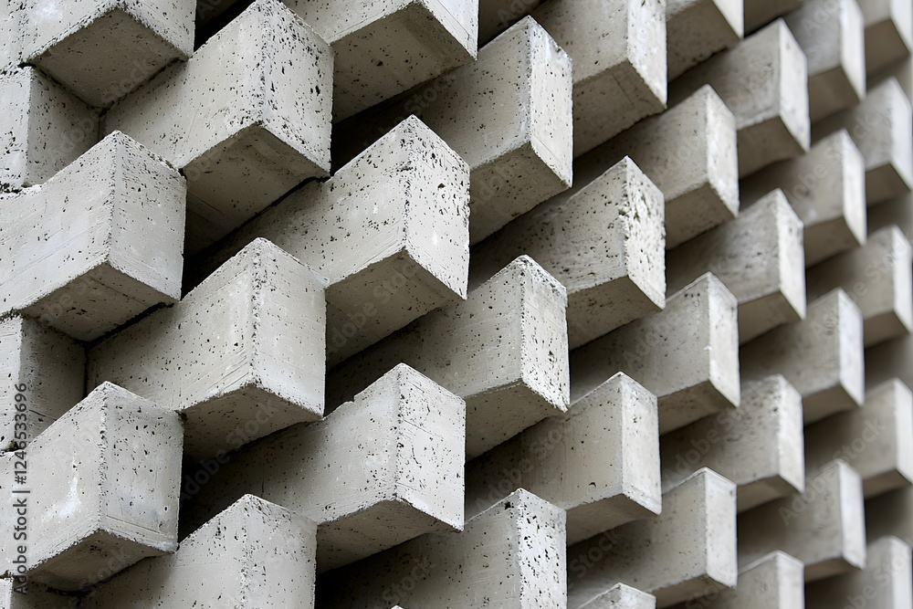 Poster concrete blocks texture: abstract architectural detail showcasing a geometric pattern of stacked con