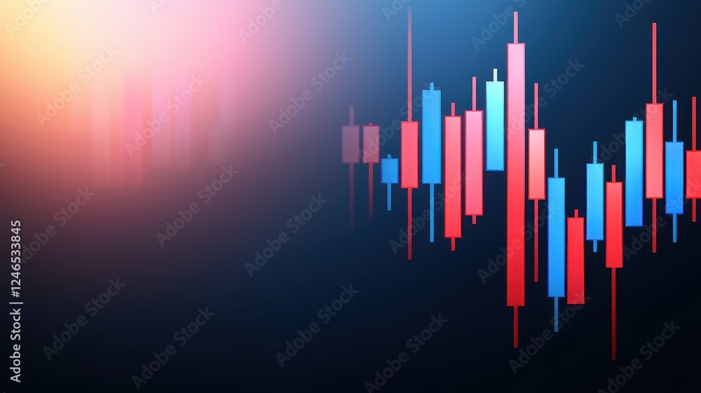 Aufkleber abstract financial chart with colorful candlestick patterns against a dark background.