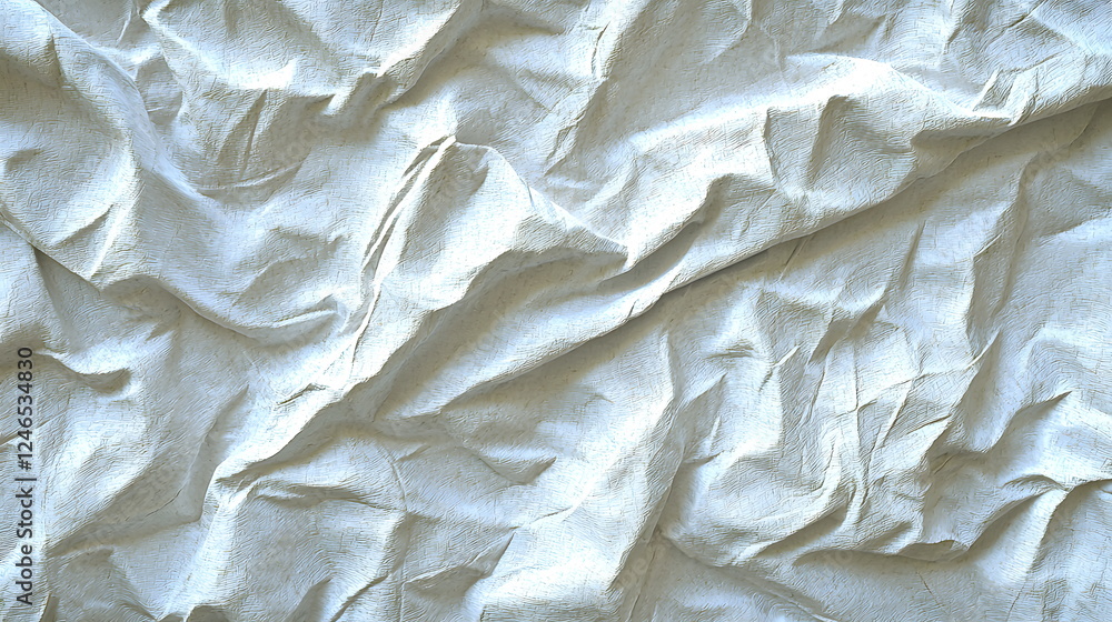 Poster crumpled white fabric with soft texture and wrinkles, creating a layered appearance.