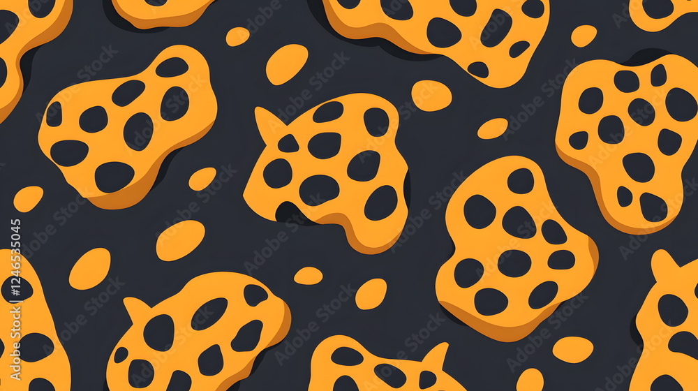 Aufkleber orange leopard print pattern on a dark background with irregular shapes and spots