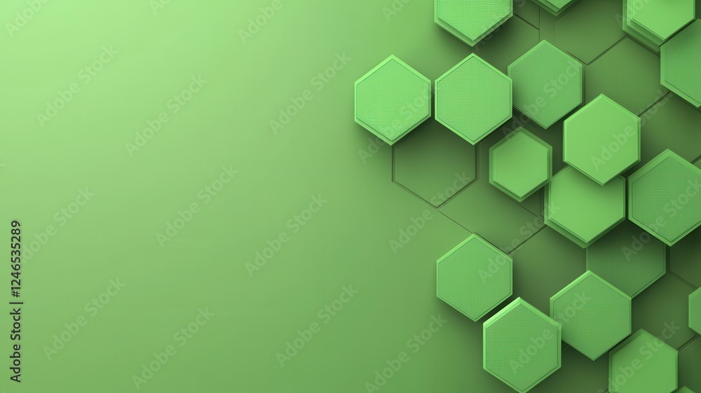 Poster abstract green hexagonal pattern on a smooth background creates a modern design.