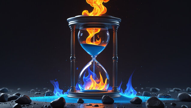 beautiful hourglass of the elements, fire, water, earth, air, copy space