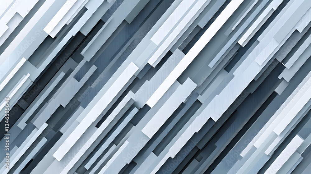 Poster abstract pattern with layered rectangular shapes in varying shades of gray and blue tones.