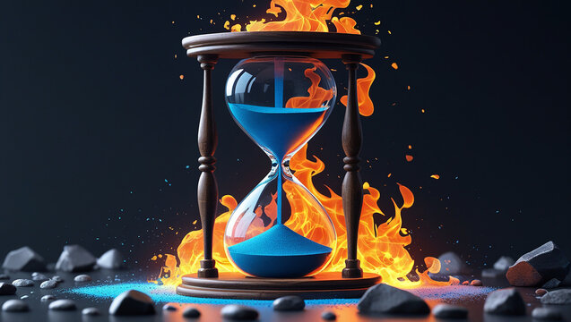 beautiful hourglass of the elements, fire, water, earth, air, copy space
