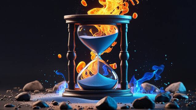 beautiful hourglass of the elements, fire, water, earth, air, copy space