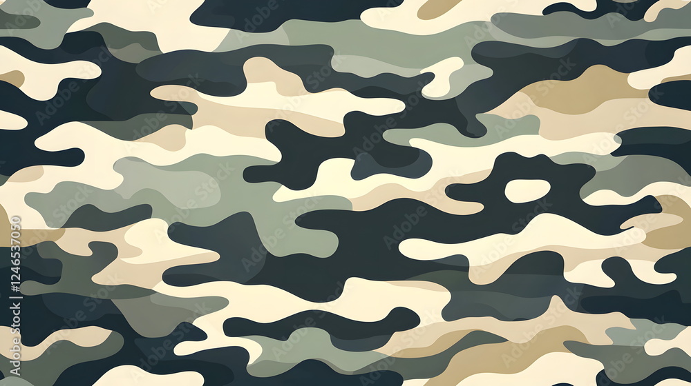 Poster camouflage pattern with earthy tones and abstract shapes suitable for design projects.