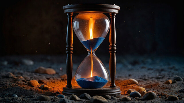 beautiful hourglass of the elements, fire, water, earth, air, copy space