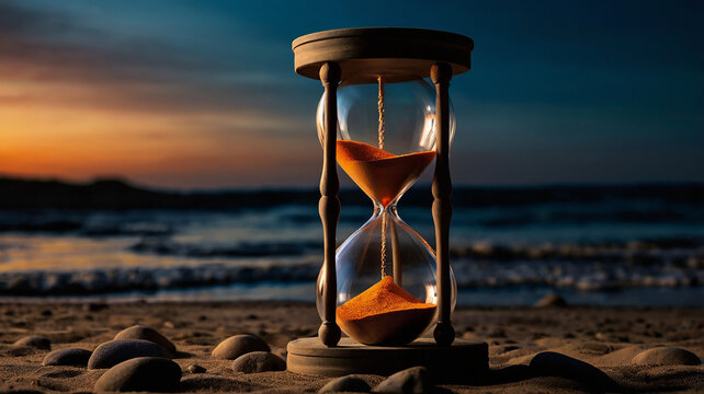 beautiful hourglass of the elements, fire, water, earth, air, copy space