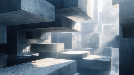 Obraz premium Abstract Geometric Shapes in Light and Shadow with Fog Effect