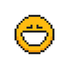 Fototapeta premium Pixel icon face emotion of joy, 8 bit face with emotion of joy.