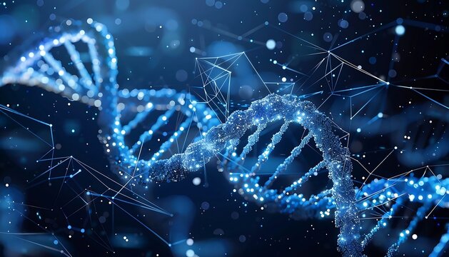 3d illustration of dna helix with binary code, abstract background - Powered by Adobe