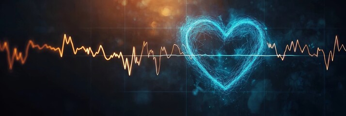 Obraz premium Blue Heartbeat Line With EKG Graph On Abstract Background, Cardiology, Medical Background Concept
