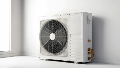 Fototapeta premium An efficient air heat pump on white background. 
