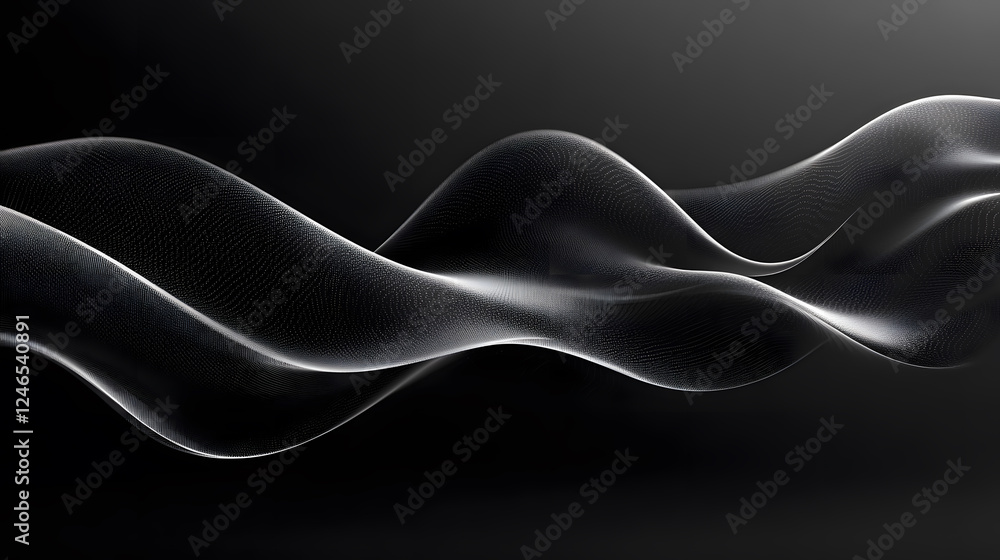 Poster Dynamic abstract waves black background digital art minimalist environment close-up viewpoint concept of chaos