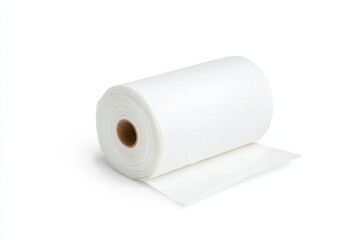 Fototapeta premium High quality roll of white paper towels for household cleanup and kitchen use, isolated on a clean background