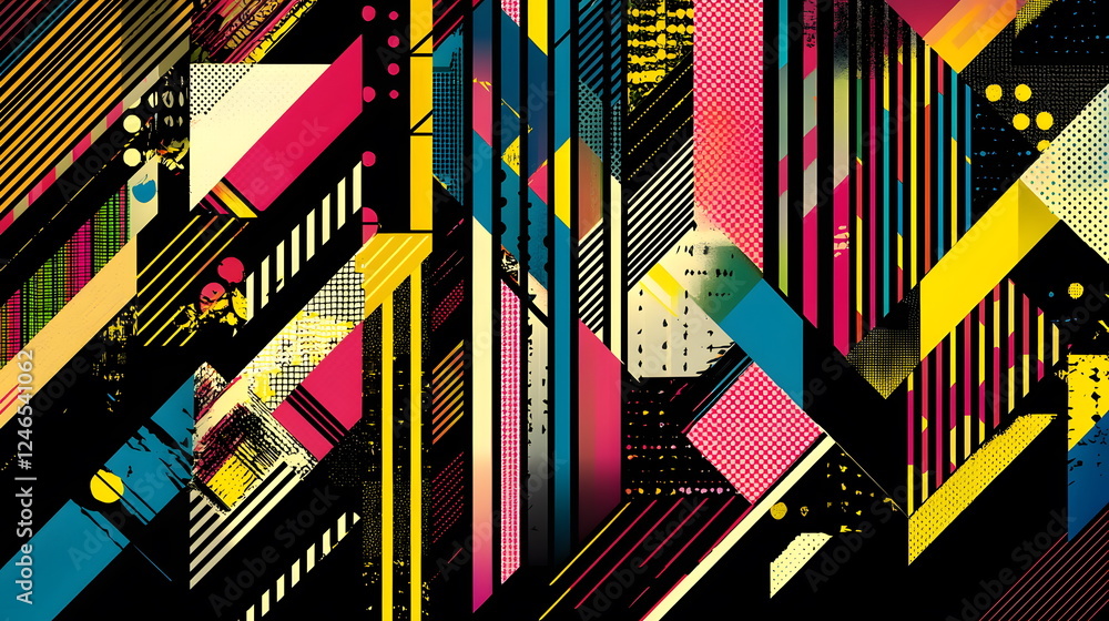 Aufkleber vibrant abstract geometric patterns in bright colors with a mix of lines and shapes