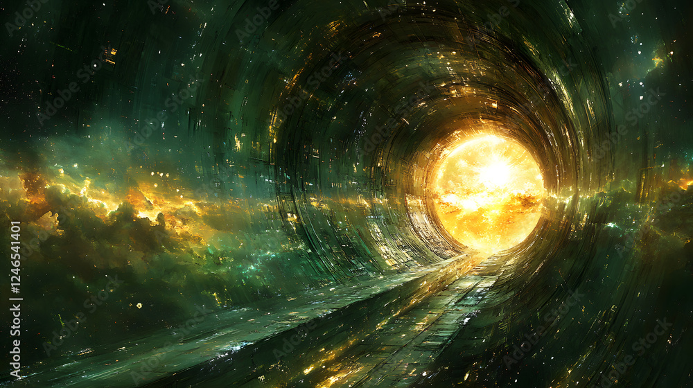 Poster cosmic vortex journey sci-fi universe digital art abstract space wide-angle view artistic chaos