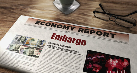 Embargo trade sanctions newspaper on table