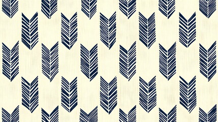 Fototapeta premium Navy blue arrow pattern on a light beige background with a repeating design element.