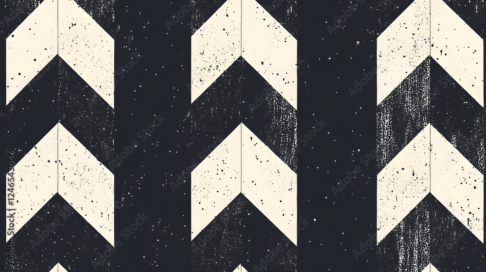 Poster chevron pattern in black and white with a textured look and transparent background.