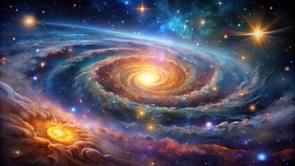 Stunning Cosmic Swirl with Bright Stars and Colorful Nebulae