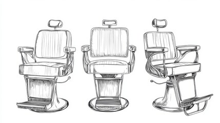 Barber shop chair sketches, three views, design