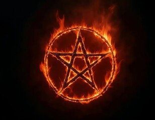 Inferno Pentagram: A Fiery Emblem of Mystical Power, Encircled by Flames, Radiating Heat and Symbolic Intensity on a Dark Background, Representing Esoteric Beliefs and Ritualistic Practices