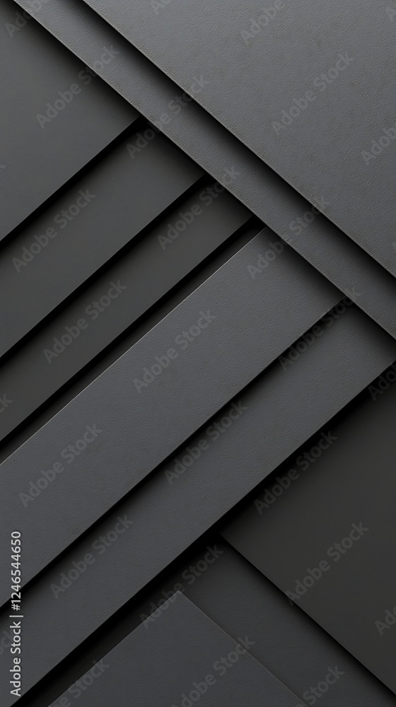 Poster a modern, abstract composition featuring overlapping layers of dark, textured material with geometri