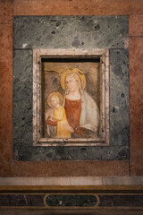 Ancient Religious Fresco of Madonna and Child