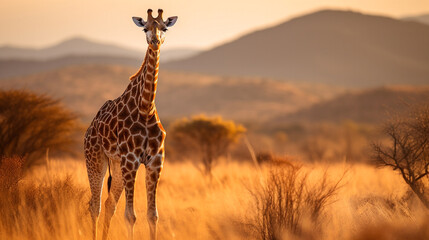 Giraffe Standing Gracefully at Sunset