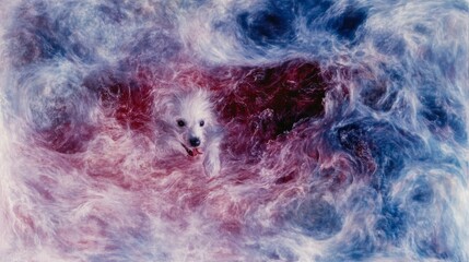 Obraz premium White Dog Immersed in Colorful Abstract Cloudscape