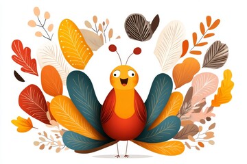 A colorful 2D illustration of a peacock in full display, drawn in intricate detail on a clean white canvas