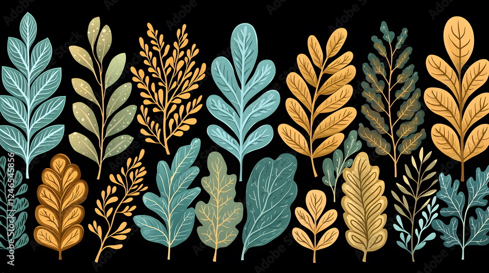 Aufkleber colorful botanical leaves in various shapes arranged in a seamless pattern for design
