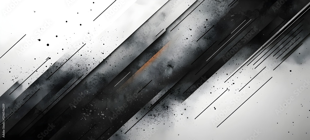 Poster An abstract composition featuring dynamic diagonal lines in varying shades of black and gray, creating a sense of movement and depth against a light background.