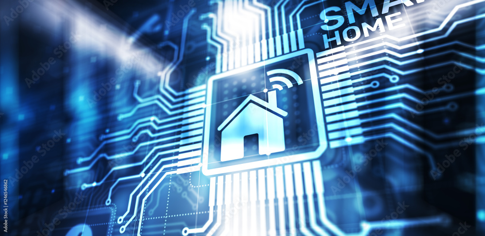 Aufkleber smart home control panel on virtual screen. iot and automation technology concept.