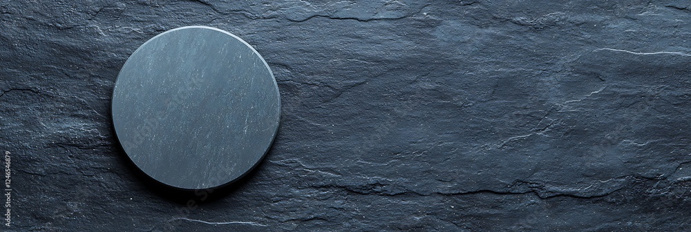 Aufkleber a circular, flat object rests on a textured, dark surface, showcasing simplicity and minimalistic de