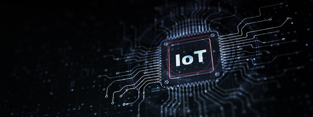 IoT Connecting Devices for Smarter Living Illustrated on a Processor Touched by a Human Hand. © WrightStudio